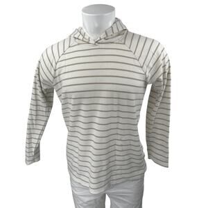 Max & Mia Men's Cream Striped Waffle Knit Long Sleeve Hooded Hoodie Sweatshirt M